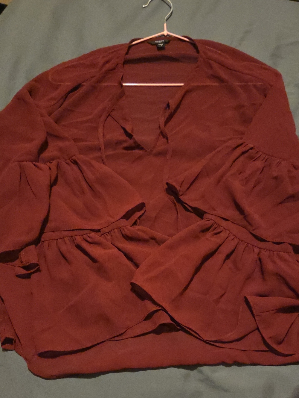 Women’s Ruffle Sleeve Open Front Top - Burgundy